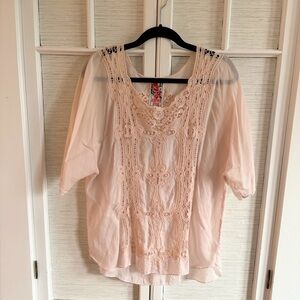 Johnny Was Blush Silk Lace Embroidered Blouse